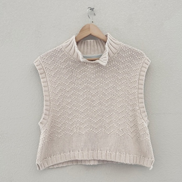 Free People Winding Road Tank Vest Chunky Knit Tan Pullover Preppy Casual L - Picture 5 of 14